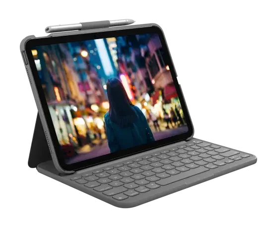 Husa cu tastatura Logitech Slim Folio pentru iPad 10, US, Gri
