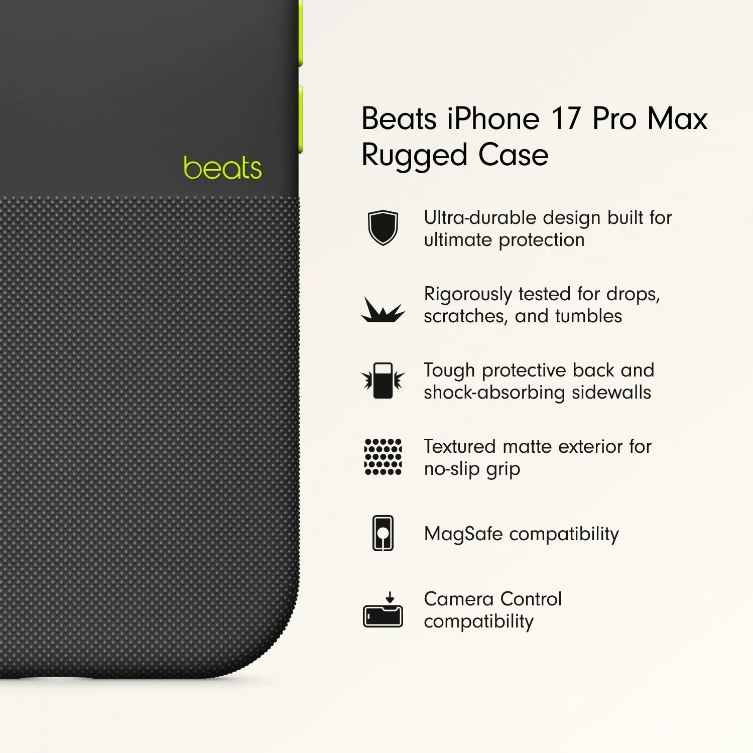 Husa de protectie Apple Beats Rugged pentru iPhone 17 Pro Max cu MagSafe și control al camerei, Everest Black - Image 2