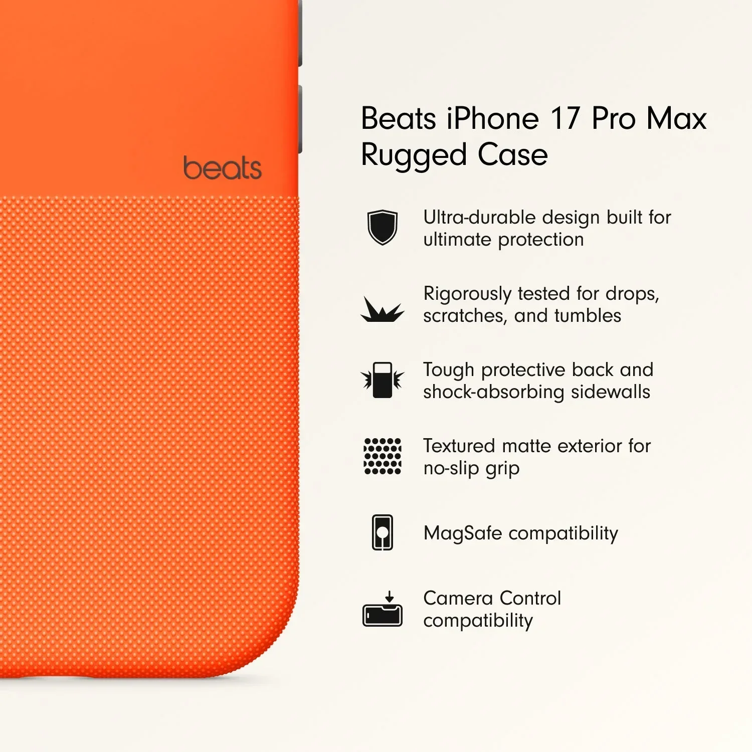 Husa de protectie Apple Beats Rugged pentru iPhone 17 Pro Max cu MagSafe și control al camerei, Sierra Orange - Image 2