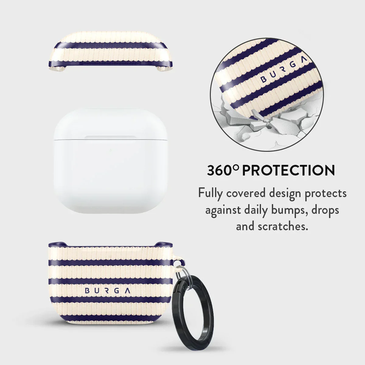 Husa de protectie BURGA pentru AirPods 4, Dungi, Bej - Image 2