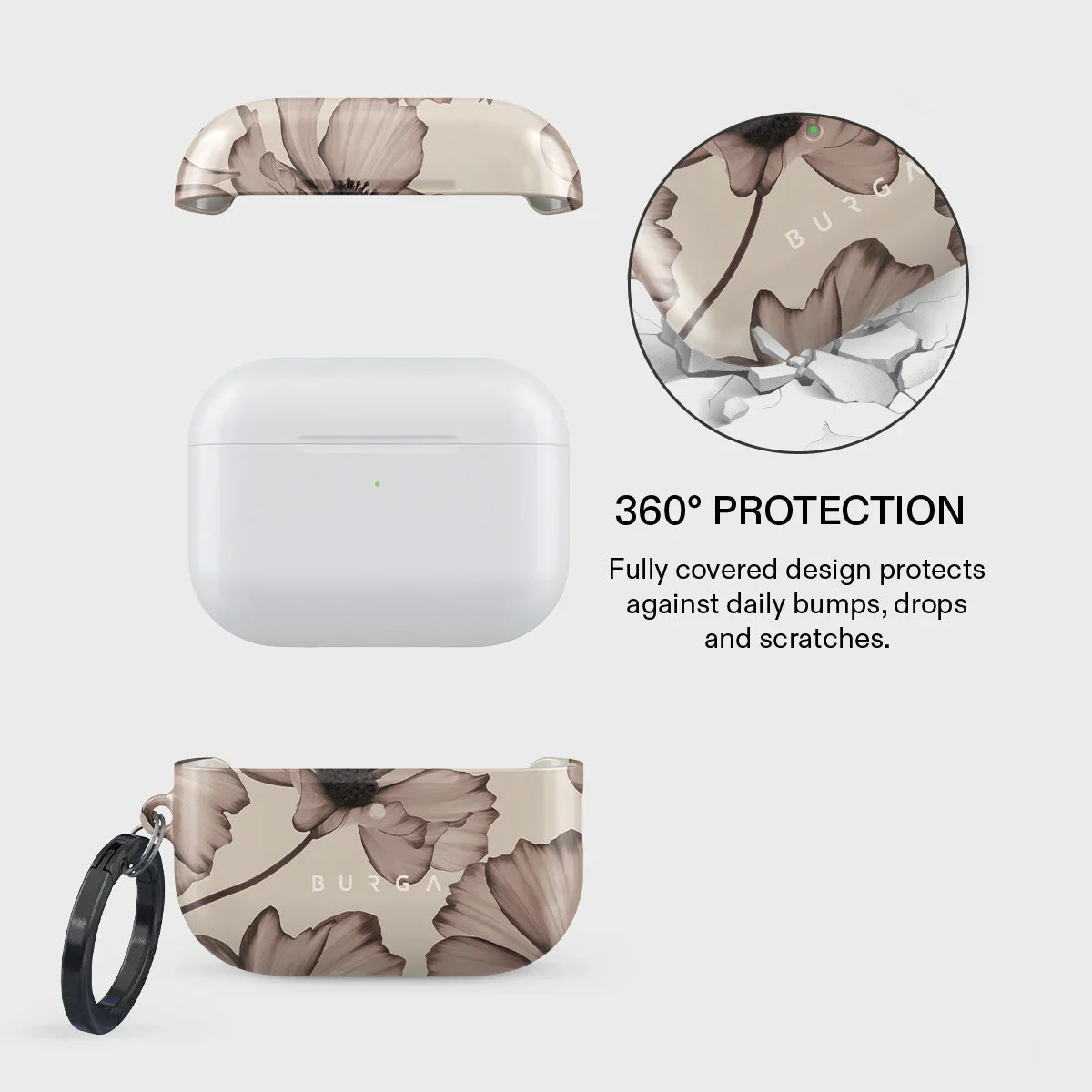 Husa de protectie BURGA pentru AirPods Pro 3, Flori, Bej - Image 2
