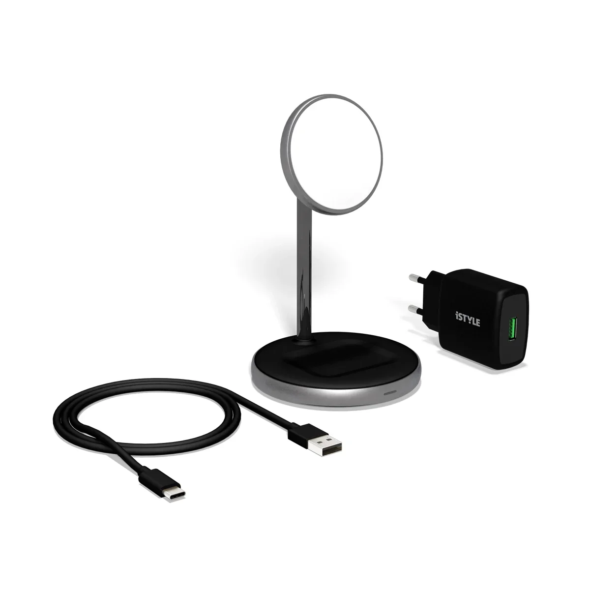 Incarcator iSTYLE Magnetic 2in1 Wireless, compatibil MagSafe, 15W/10W/7,5W + 18W QC, Negru - Image 6