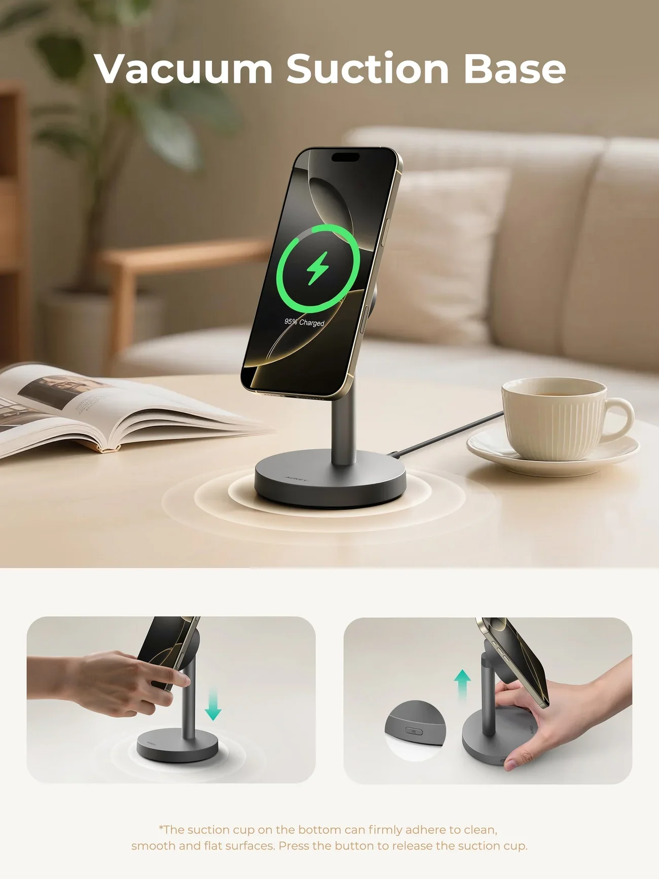 Incarcator wireless AUKEY 1X, Qi2.2, Unghi ajustabil, Negru - Image 3