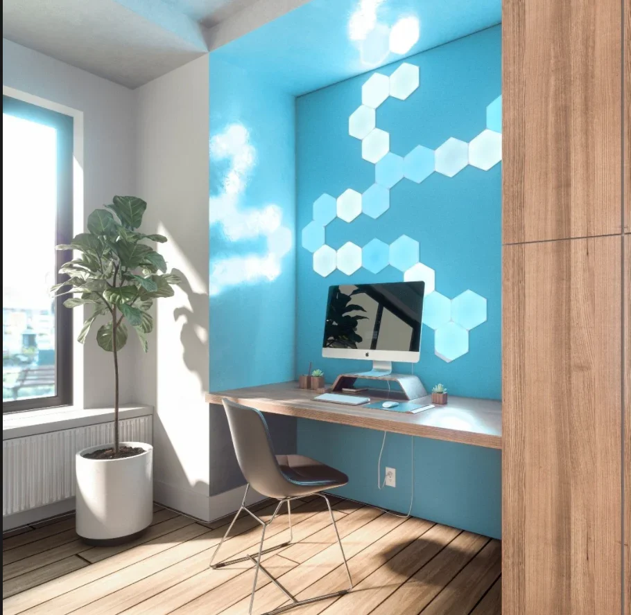 Kit 9 panouri luminoase inteligente nanoleaf shapes hexagons starter kit, cu senzor muzica inclus, multi-touch control, led rgbw, wi-fi - Image 2