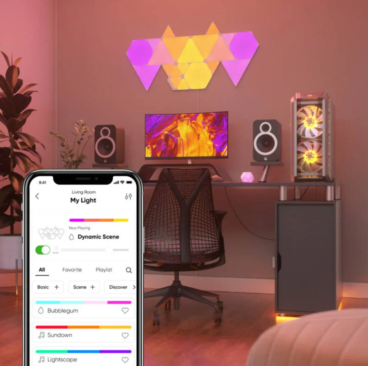 Kit panouri luminoase LED modulare inteligente Nanoleaf Shapes Triangles Starter Kit, RGBW, Wi-FI, 720 lm, senzor muzica, 9 panouri - Image 4