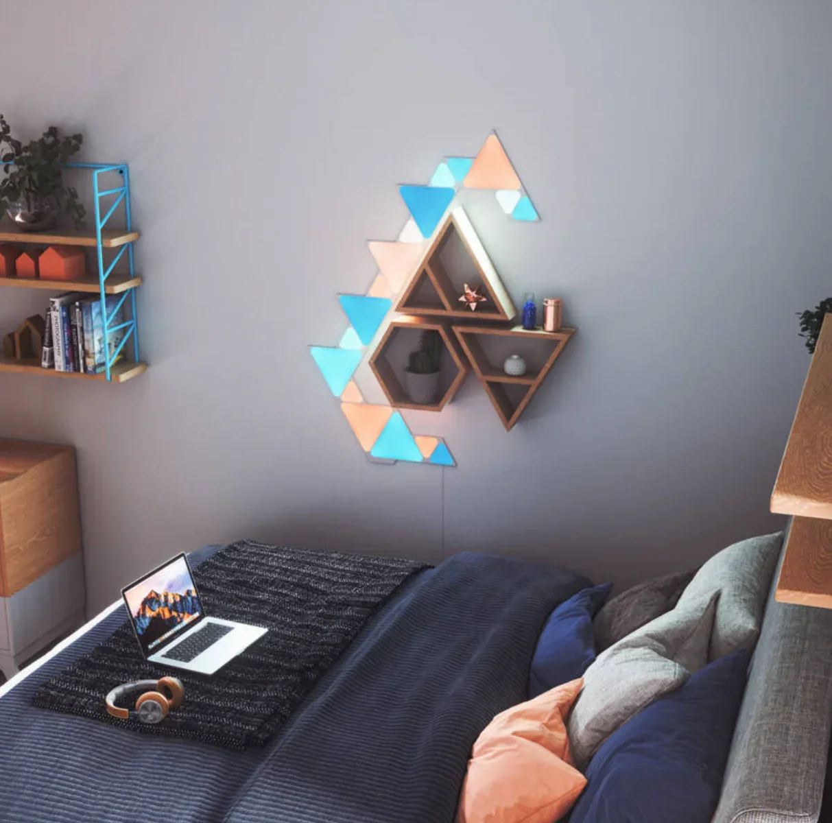 Kit panouri luminoase LED modulare inteligente Nanoleaf Shapes Triangles Starter Kit, RGBW, Wi-FI, 720 lm, senzor muzica, 9 panouri - Image 6