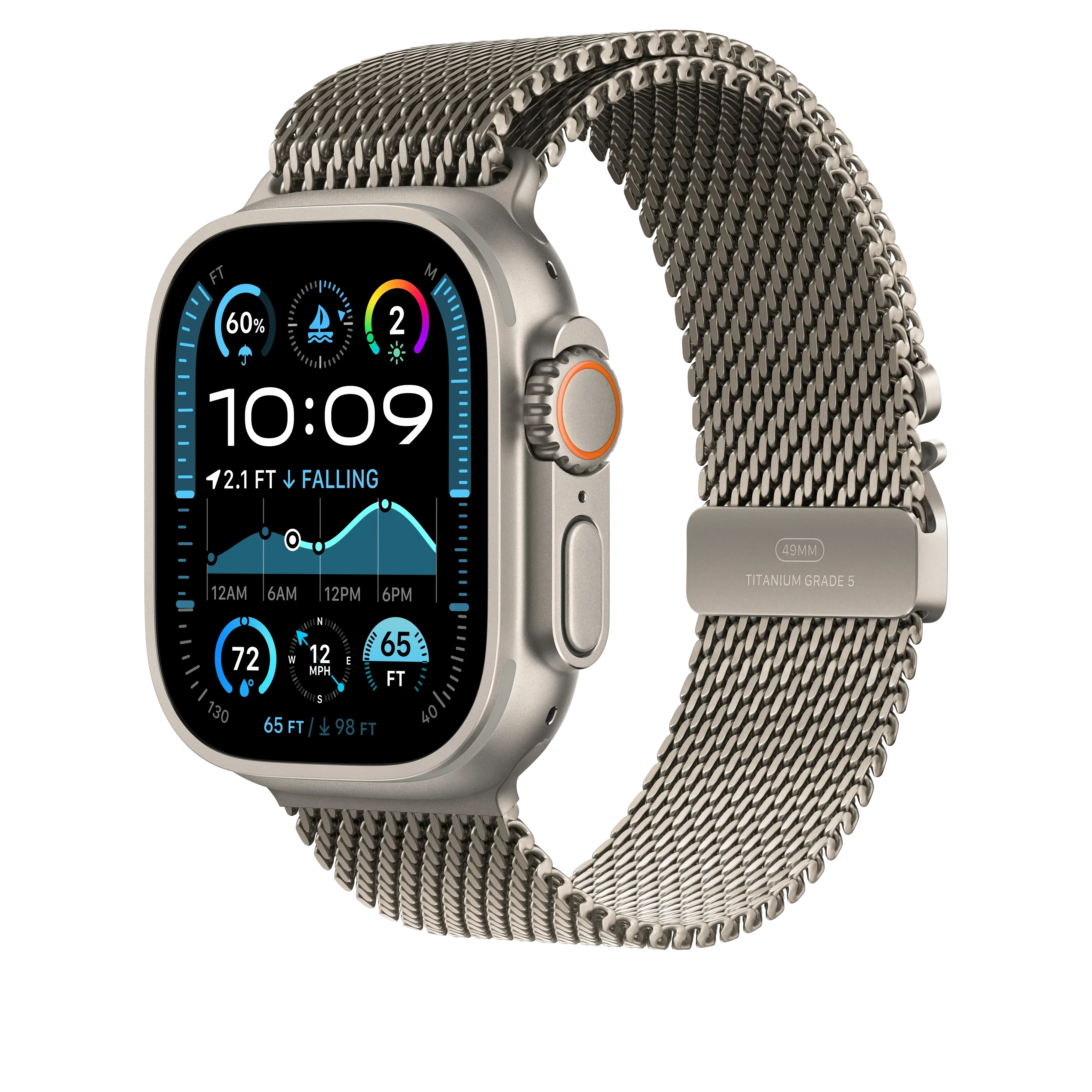 Curea Apple pentru Apple Watch 49mm Milanese Loop, Natural Titanium Milanese Loop, Medium - Image 2