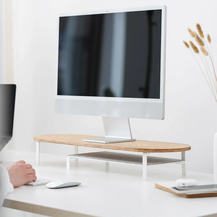 Stand cu raft Woodcessories pentru monitor Oak/White - Image 3
