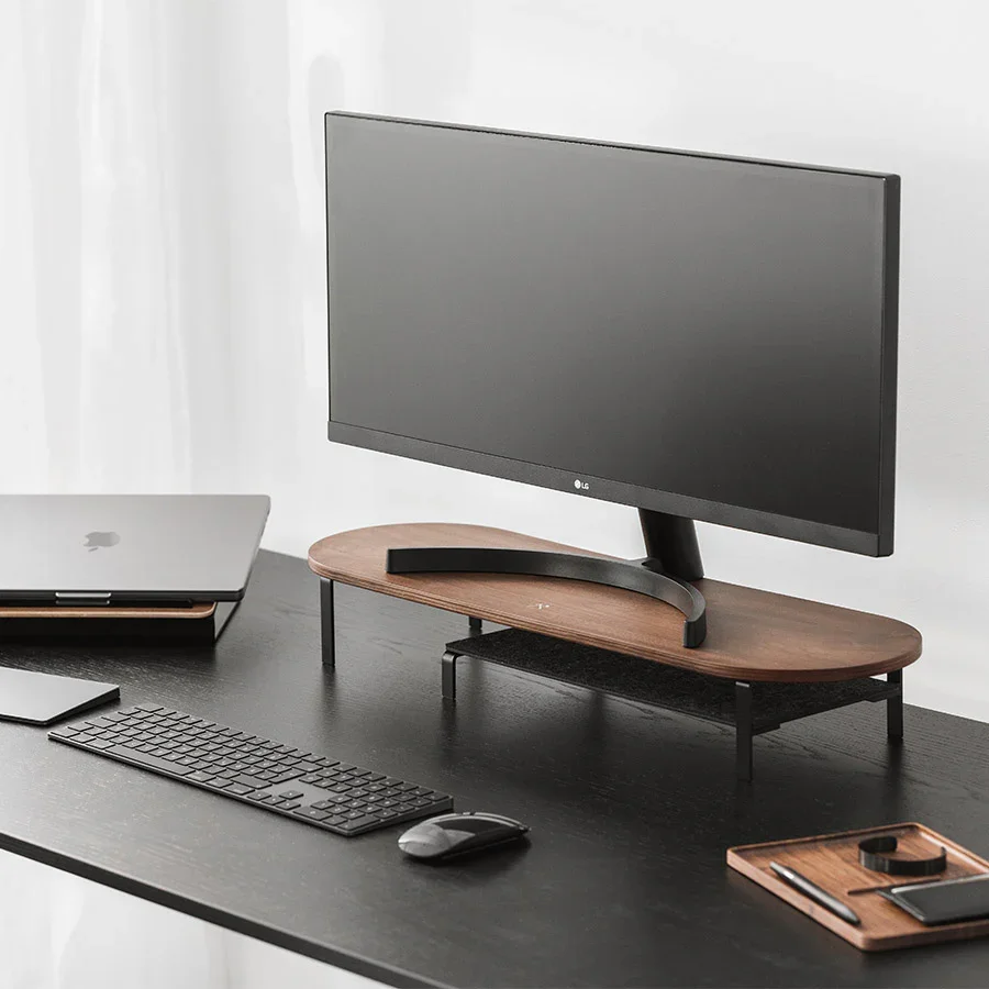 Stand cu raft Woodcessories pentru monitor Walnut/Black - Image 3