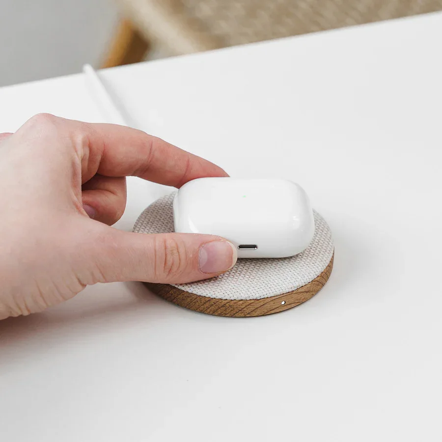 Statie de incarcare Woodcessories EcoPad Wireless, Oak/Fabric - Image 3