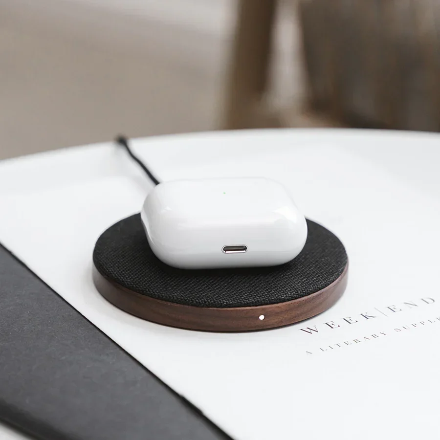 Statie de incarcare Woodcessories EcoPad Wireless, Walnut/Fabric - Image 4