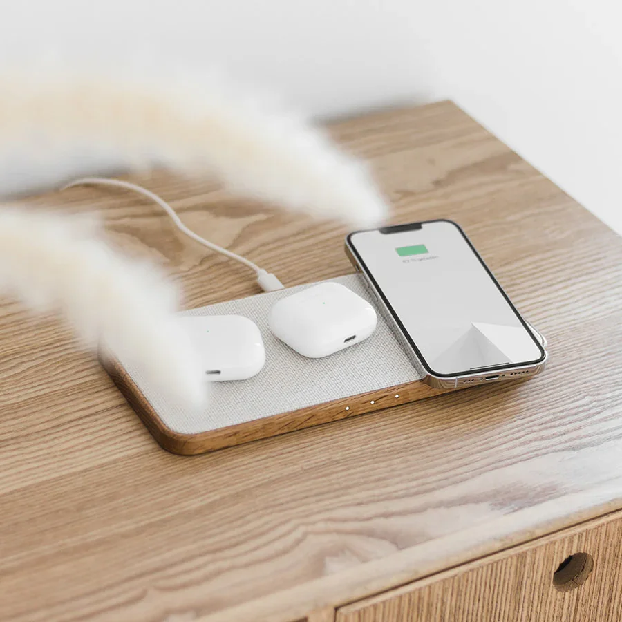 Statie de incarcare Woodcessories MultiPad Wireless 3in1, Oak/Fabric - Image 7