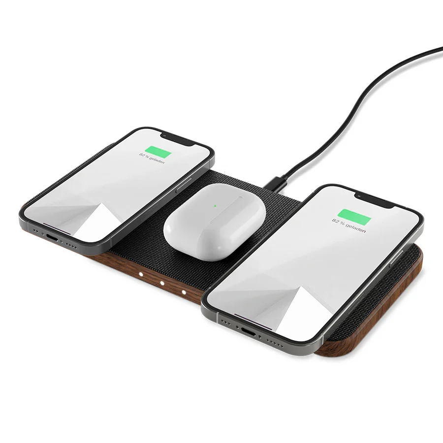 Statie de incarcare Woodcessories MultiPad Wireless 3in1, Walnut/Fabric - Image 6