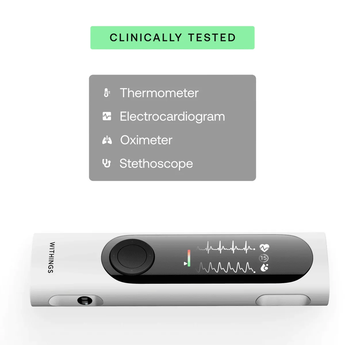 Withings Beam-O - Dispozitiv MultiScan 4 in 1 de evaluare a sanatatii (termometru, EKG, SPO2, stetoscop digital) - Image 3